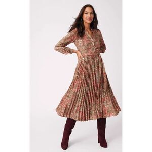 UNTUCKit For Her Pleated Midi Arabella Dress Pink Paisley Print Size 12
